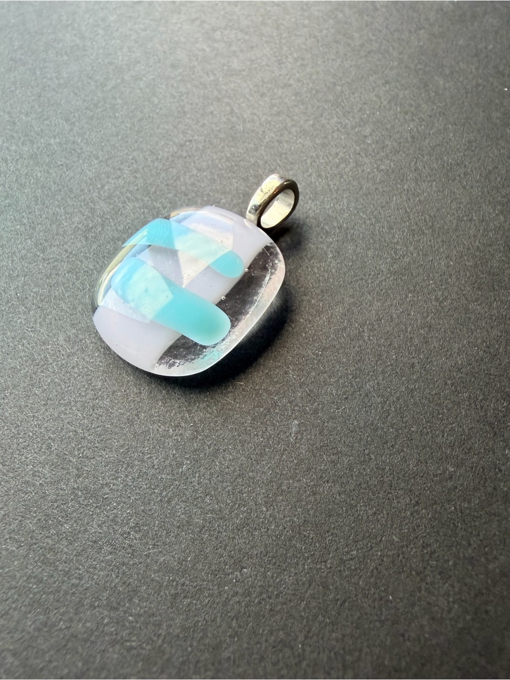 Fused Glass Pendant Necklace Charm Light Blue Light Purple - Picture 4 of 6